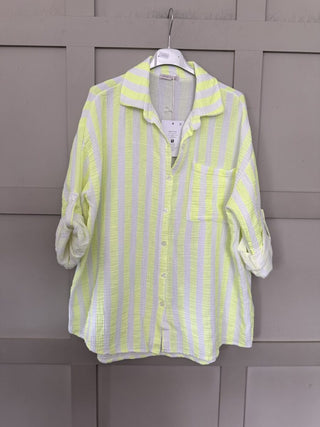 Brighton Cheesecloth Striped Blouse - Blue, Neon Pink, Neon Yellow