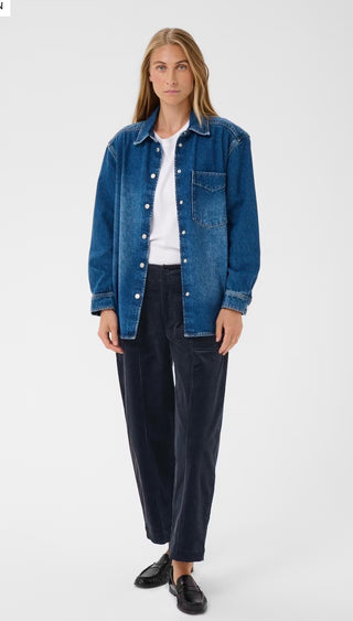 Netta Cord Trousers by Part Two - Navy Blue, Silver Blue (Flint Stone)
