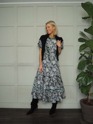 Austen Poplin Smock Dress - Black/White, Green/Purple