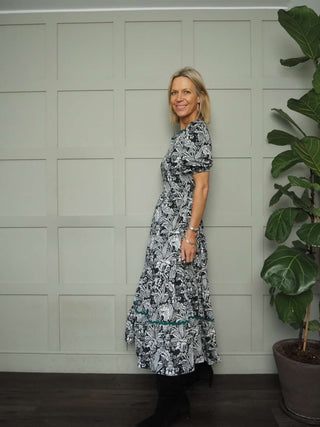 Austen Poplin Smock Dress - Black/White, Green/Purple