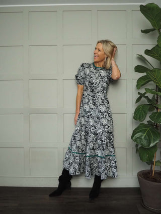 Austen Poplin Smock Dress - Black/White, Green/Purple