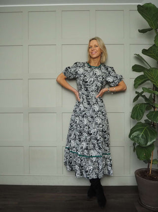 Austen Poplin Smock Dress - Black/White, Green/Purple