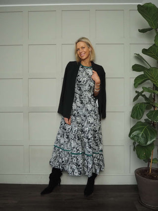 Austen Poplin Smock Dress - Black/White, Green/Purple