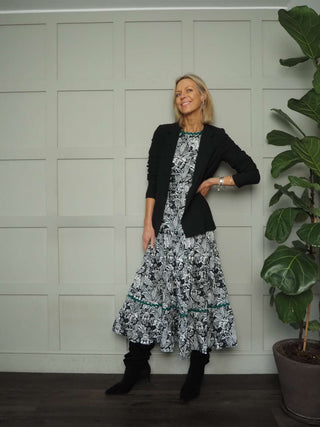 Austen Poplin Smock Dress - Black/White, Green/Purple