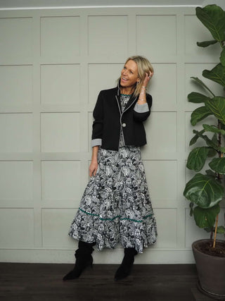 Austen Poplin Smock Dress - Black/White, Green/Purple