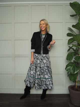 Austen Poplin Smock Dress - Black/White, Green/Purple