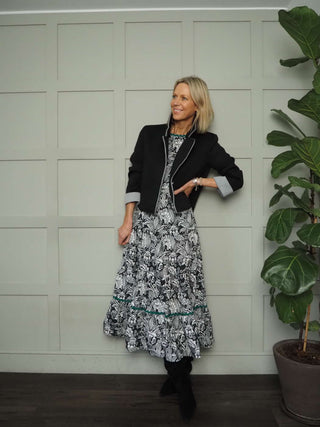 Austen Poplin Smock Dress - Black/White, Green/Purple