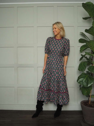 Austen Poplin Smock Dress - Black/White, Green/Purple