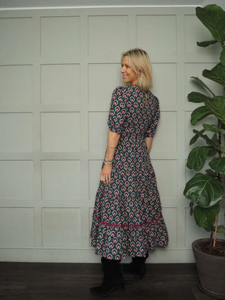 Austen Poplin Smock Dress - Black/White, Green/Purple