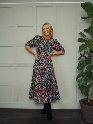 Austen Poplin Smock Dress - Black/White, Green/Purple