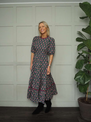 Austen Poplin Smock Dress - Black/White, Green/Purple