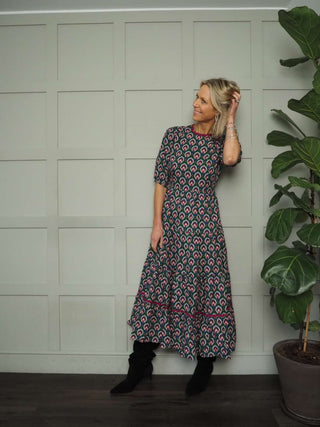 Austen Poplin Smock Dress - Black/White, Green/Purple