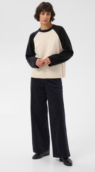 Cleo Colour-block Raglan Jumper by Part Two - Oatmeal/Navy