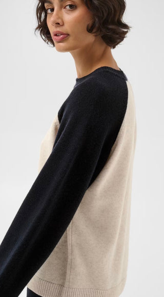 Cleo Colour-block Raglan Jumper by Part Two - Oatmeal/Navy