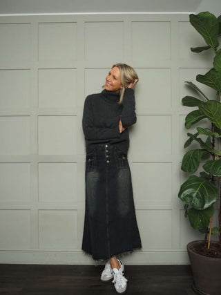 Belinda Polo Neck Cashmere Mix Jumper - Dark Grey, Navy Blue and Oatmeal