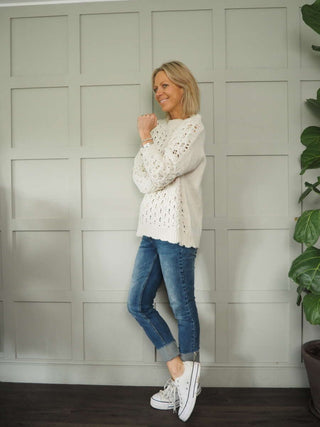 Roma Turtle Neck Scalloped Hem Jumper - Black and Cream