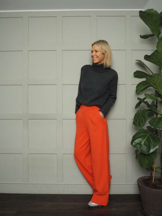 Belinda Polo Neck Cashmere Mix Jumper - Dark Grey, Navy Blue and Oatmeal