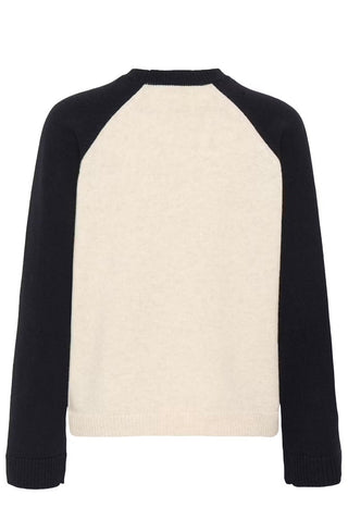 Cleo Colour-block Raglan Jumper by Part Two - Oatmeal/Navy