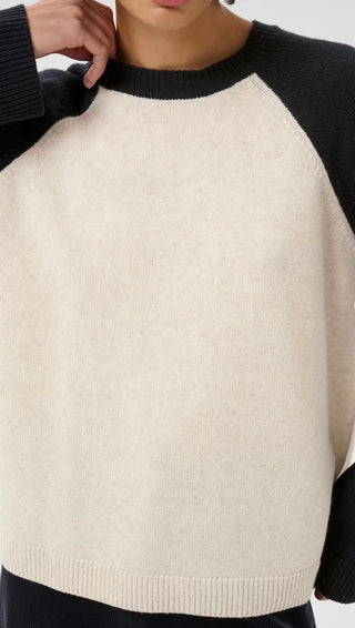 Cleo Colour-block Raglan Jumper by Part Two - Oatmeal/Navy