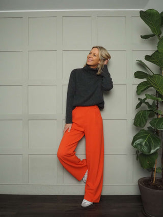 Belinda Polo Neck Cashmere Mix Jumper - Dark Grey, Navy Blue and Oatmeal