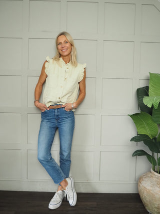 Tetbury Denim Waistcoat  - Burgundy, Ecru, Navy Blue,