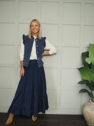 Tetbury Denim Waistcoat  - Burgundy, Ecru, Navy Blue,