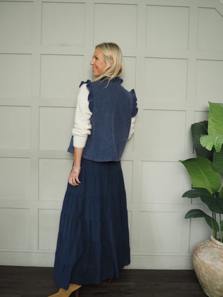 Tetbury Denim Waistcoat  - Burgundy, Ecru, Navy Blue,