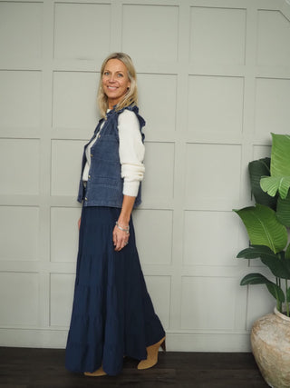 Tetbury Denim Waistcoat  - Burgundy, Ecru, Navy Blue,