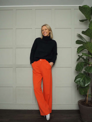 Belinda Polo Neck Cashmere Mix Jumper - Dark Grey, Navy Blue and Oatmeal