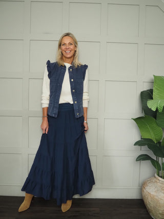 Tetbury Denim Waistcoat  - Burgundy, Ecru, Navy Blue,