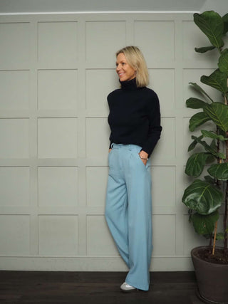 Belinda Polo Neck Cashmere Mix Jumper - Dark Grey, Navy Blue and Oatmeal