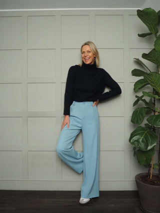 Belinda Polo Neck Cashmere Mix Jumper - Dark Grey, Navy Blue and Oatmeal