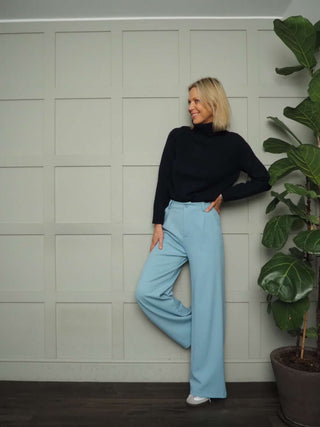 Belinda Polo Neck Cashmere Mix Jumper - Dark Grey, Navy Blue and Oatmeal