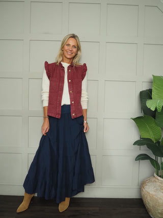 Tetbury Denim Waistcoat  - Burgundy, Ecru, Navy Blue,
