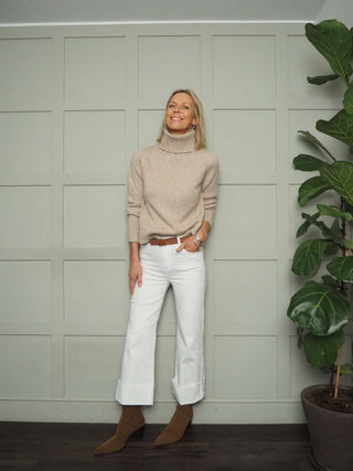 Belinda Polo Neck Cashmere Mix Jumper - Dark Grey, Navy Blue and Oatmeal