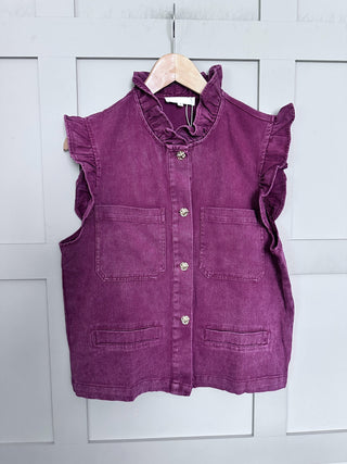Tetbury Denim Waistcoat  - Burgundy, Ecru, Navy Blue,