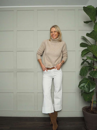 Belinda Polo Neck Cashmere Mix Jumper - Dark Grey, Navy Blue and Oatmeal