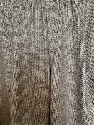 Chez Tweed Style, Wide Leg Trousers with Pleating Detail - Chocolate with Gold Lurex Woven Design