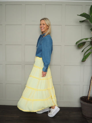 Camber Cheesecloth Skirt with Elasticated Waist - Blue, White, Yellow