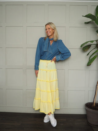 Camber Cheesecloth Skirt with Elasticated Waist - Blue, White, Yellow