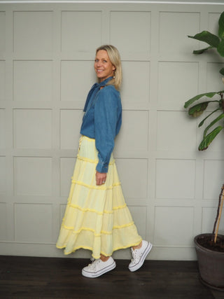 Camber Cheesecloth Skirt with Elasticated Waist - Blue, White, Yellow