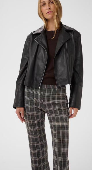 Ilisan Cropped Trousers with Stretch by Part Two - Dark Navy Check, Grey Big Check