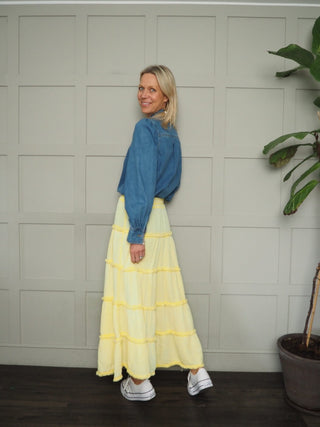 Camber Cheesecloth Skirt with Elasticated Waist - Blue, White, Yellow