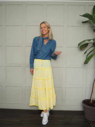 Camber Cheesecloth Skirt with Elasticated Waist - Blue, White, Yellow