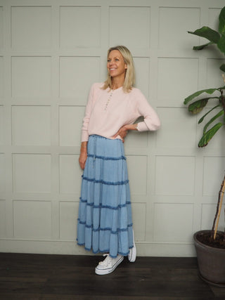 Camber Cheesecloth Skirt with Elasticated Waist - Blue, White, Yellow