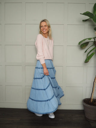 Camber Cheesecloth Skirt with Elasticated Waist - Blue, White, Yellow