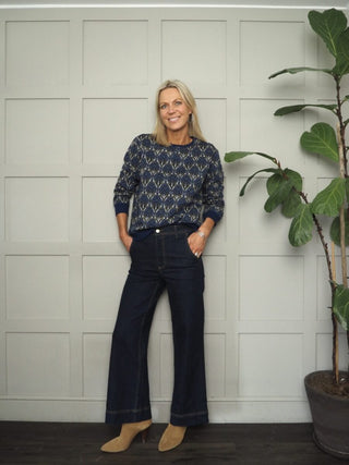 Komma Regular Fit, High Waist, Wide Leg Jeans by B-Young - Dark Blue Denim