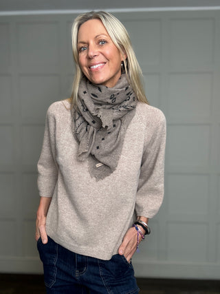 Nicoletta Large Square Cashmere Scarf - Khaki, Taupe