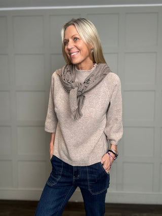 Nicoletta Large Square Cashmere Scarf - Khaki, Taupe