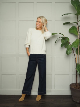 Komma Regular Fit, High Waist, Wide Leg Jeans by B-Young - Dark Blue Denim